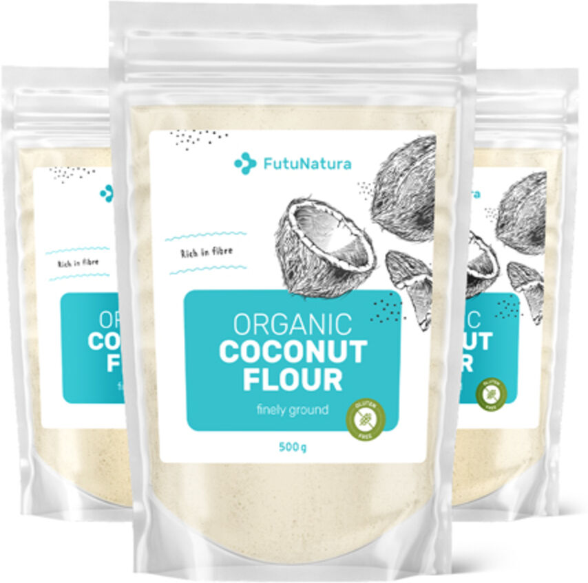 FutuNatura 3x BIO Harina de coco, finamente molida, en total 1500 g