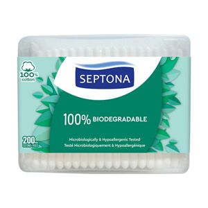 Septona Bastoncillos de algodón biodegradables, 200 bastoncillos