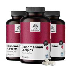 HealthyWorld® 3x Complejo de glucomanano 3000 mg, en total 540 cápsulas