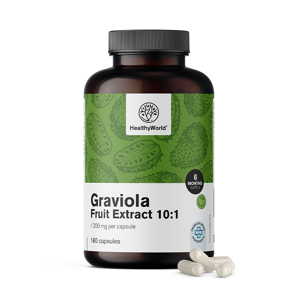 HealthyWorld® Graviola 200 mg - extracto 10:1, 180 cápsulas