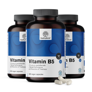 HealthyWorld® 3x Vitamina B5 500 mg, en total 720 cápsulas