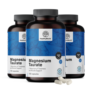 HealthyWorld® 3x Taurato de magnesio 2000 mg, en total 360 cápsulas