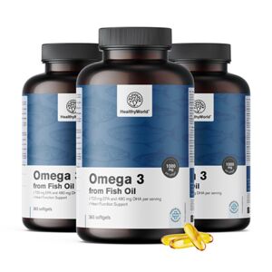 HealthyWorld® 3x Omega-3 1000 mg – de aceite de pescado, en total 1095 cápsulas blandas