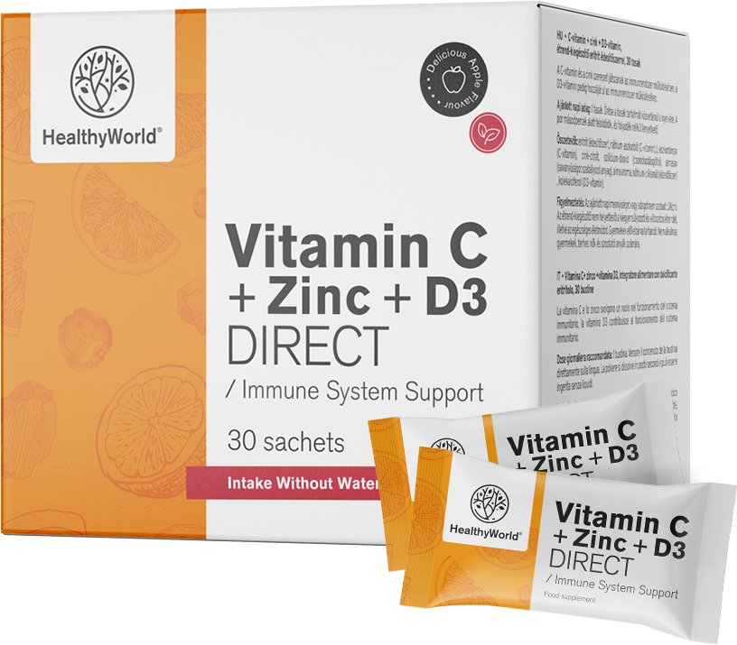 HealthyWorld® Vitamina C 500 + Zinc + D3 DIRECT, 30 sobres