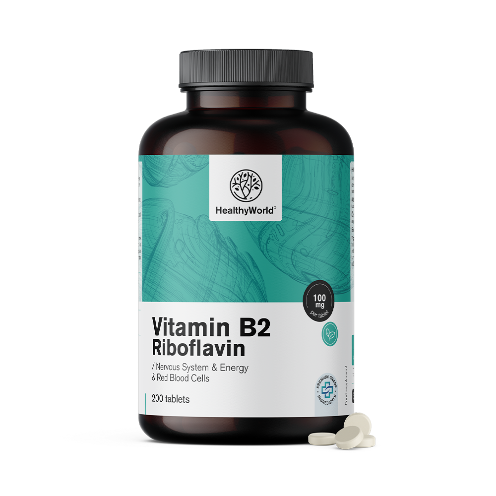 HealthyWorld® Vitamina B2 - riboflavina 100 mg, 200 comprimidos