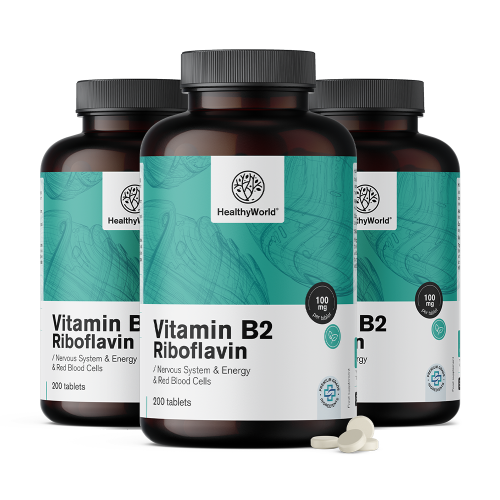 HealthyWorld® 3x Vitamina B2 - riboflavina 100 mg, en total 600 comprimidos