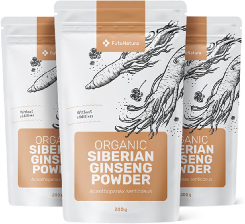 FutuNatura 3x Ginseng siberiano orgánico en polvo, en total 600 g