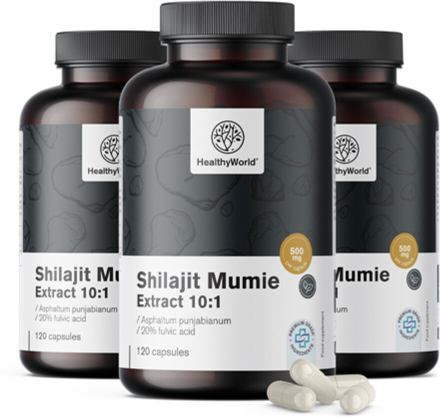 HealthyWorld® 3x Shilajit Mumie Extract 10:1, en total 360 cápsulas