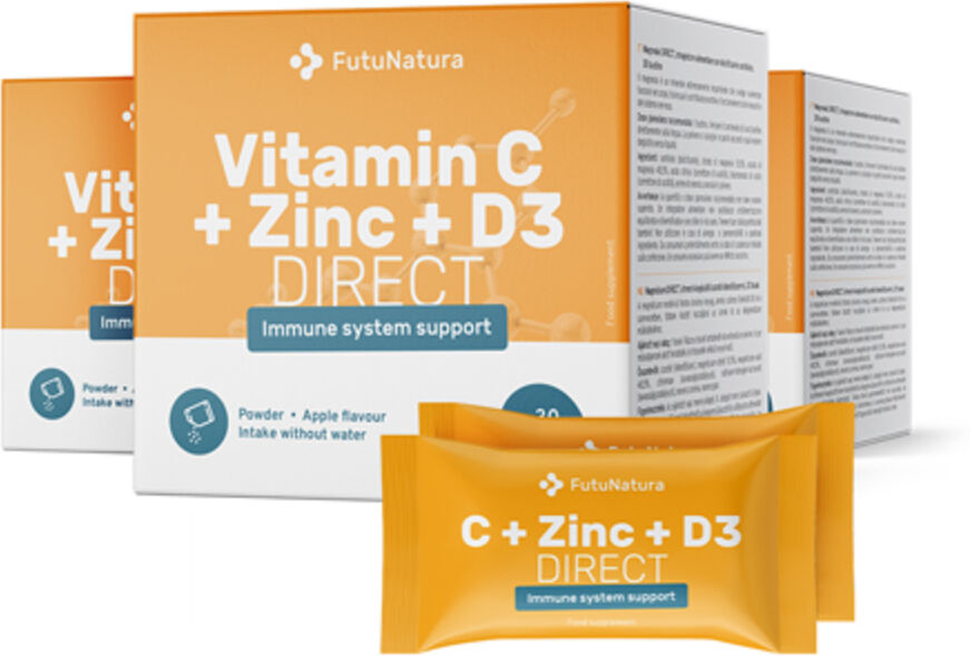 FutuNatura 3x Vitamina C 500 + Zinc + D3 DIRECT, en total 90 sobres