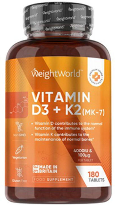 WeightWorld Vitaminas veganas D3 + K2, 180 comprimidos