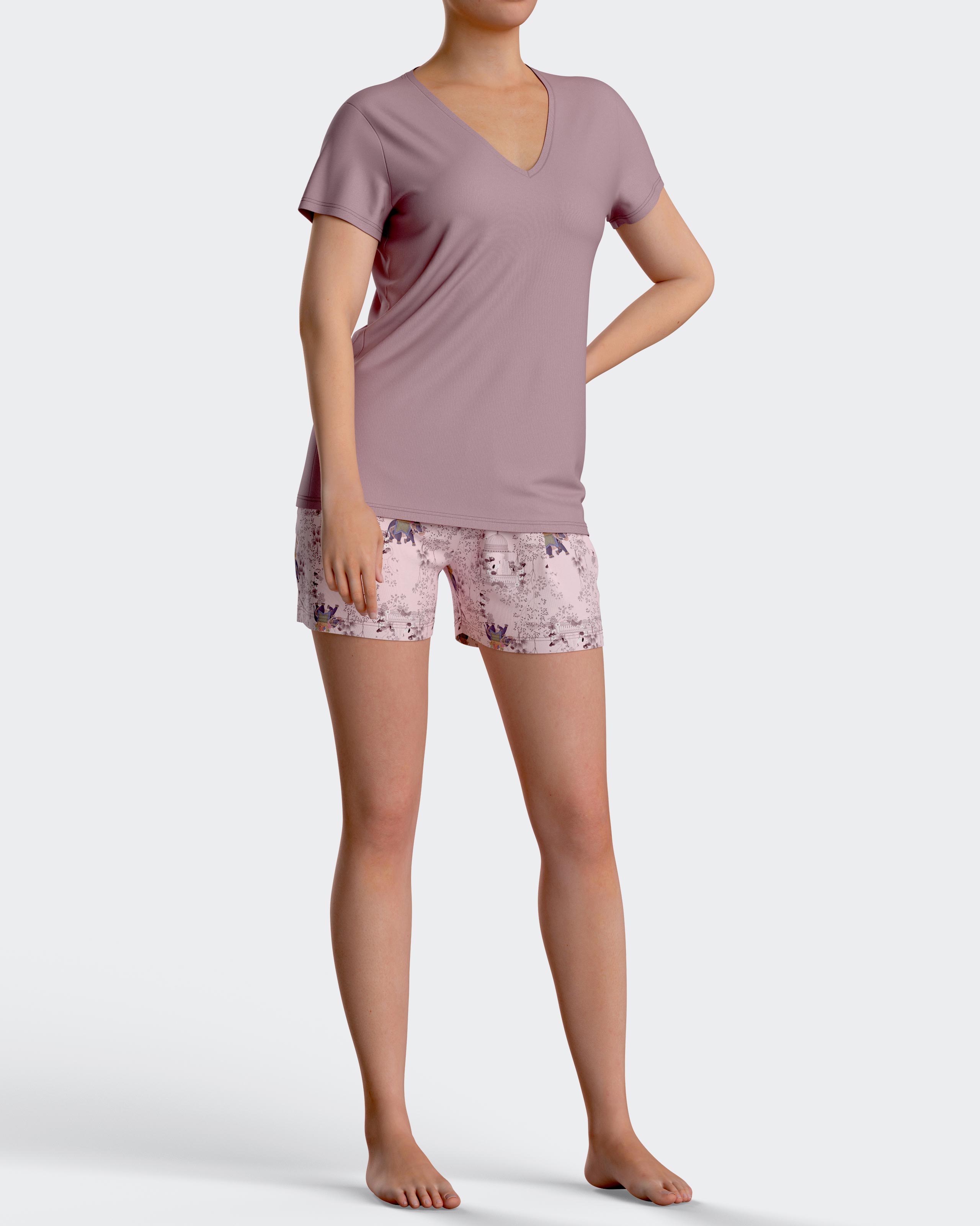 IMPETUS Pijama corto de mujer estampado en algodón Modal ROSA (L)
