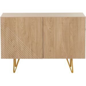 Miliboo Aparador de diseño de madera de roble claro con grabados y metal dorado 2 puertas 107 cm OZEN