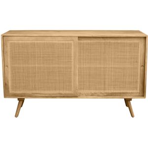 Miliboo Aparador de madera maciza de mango y ratán con 2 puertas correderas 135 cm ACANGE