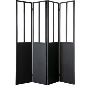 Miliboo Biombo 4 paneles en metal negro y cristal RACK