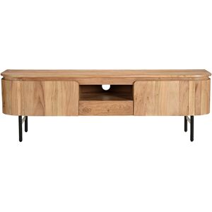 Miliboo Mueble TV con almacenaje de madera maciza y metal negro 160 cm NAPOLI