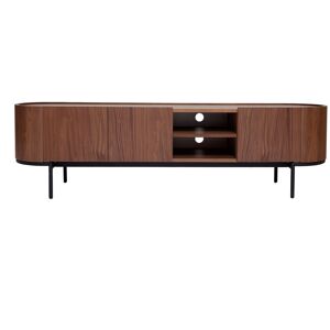 Miliboo Mueble TV de diseño en nogal oscuro y metal negro con almacenaje 180 cm SKYE