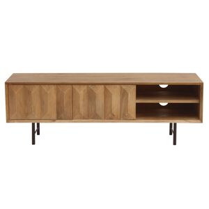 Miliboo Mueble TV de madera clara de mango macizo con grabado y metal negro 120 cm AGRA