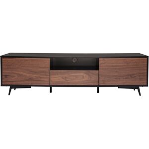 Miliboo Mueble TV negro mate y contrachapado de nogal con 2 puertas y 1 cajón 160 cm MERMOZ