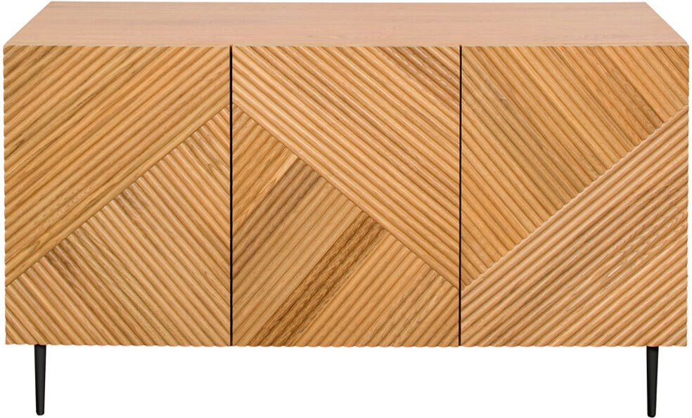 Miliboo Aparador 3 puertas de madera clara de roble macizo y metal negro 135 cm ARCHIPEL