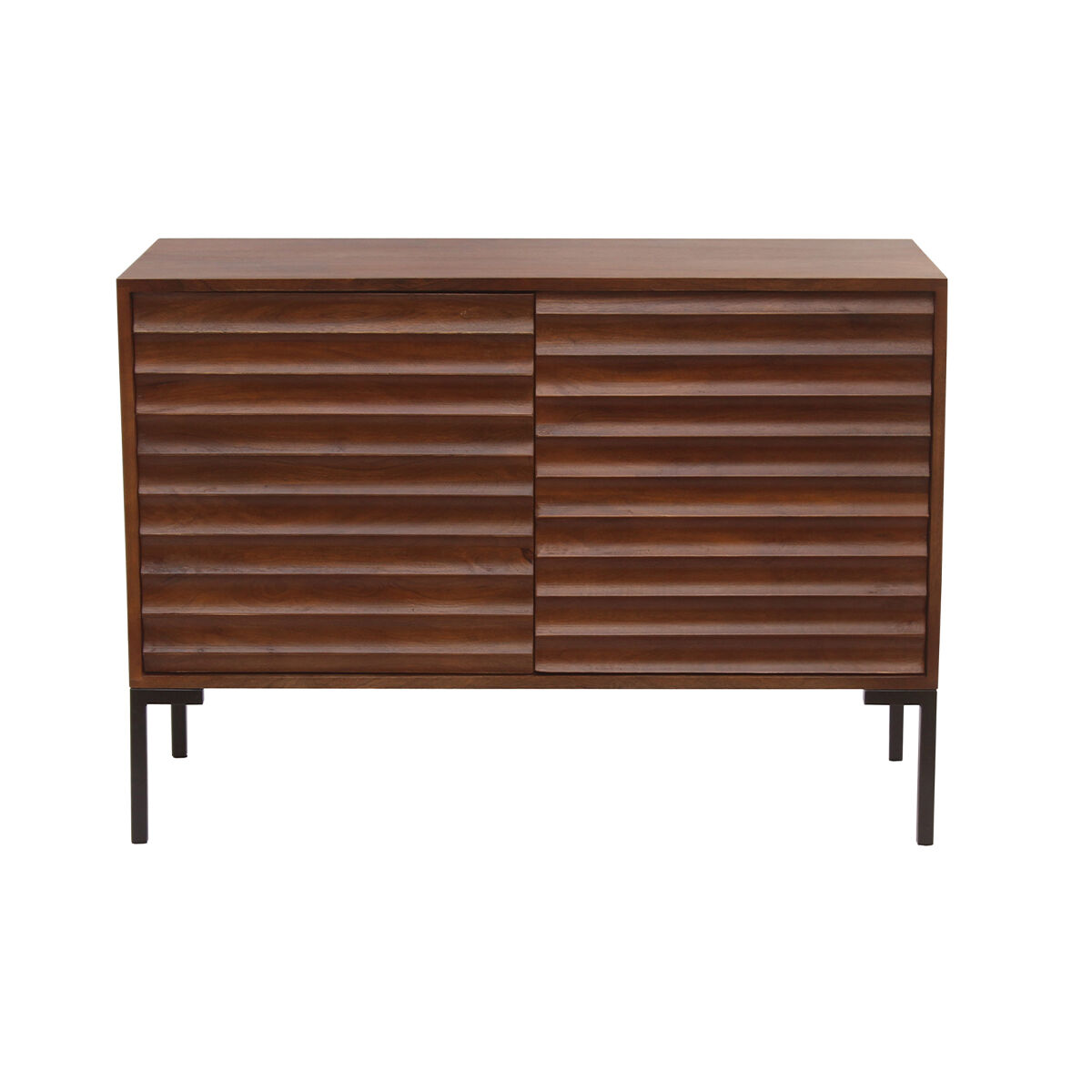 Miliboo Aparador de 2 puertas de madera oscura maciza de mango y metal negro 100 cm ONDA