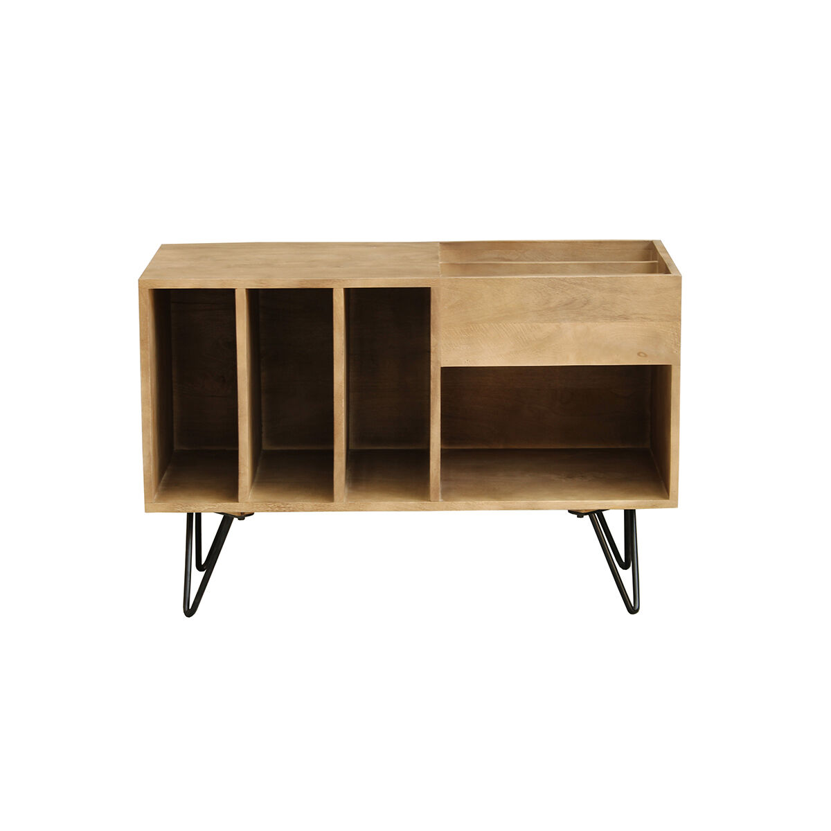 Miliboo Aparador de almacenaje de vinilos en madera de mango y metal 90 cm BOOGIE