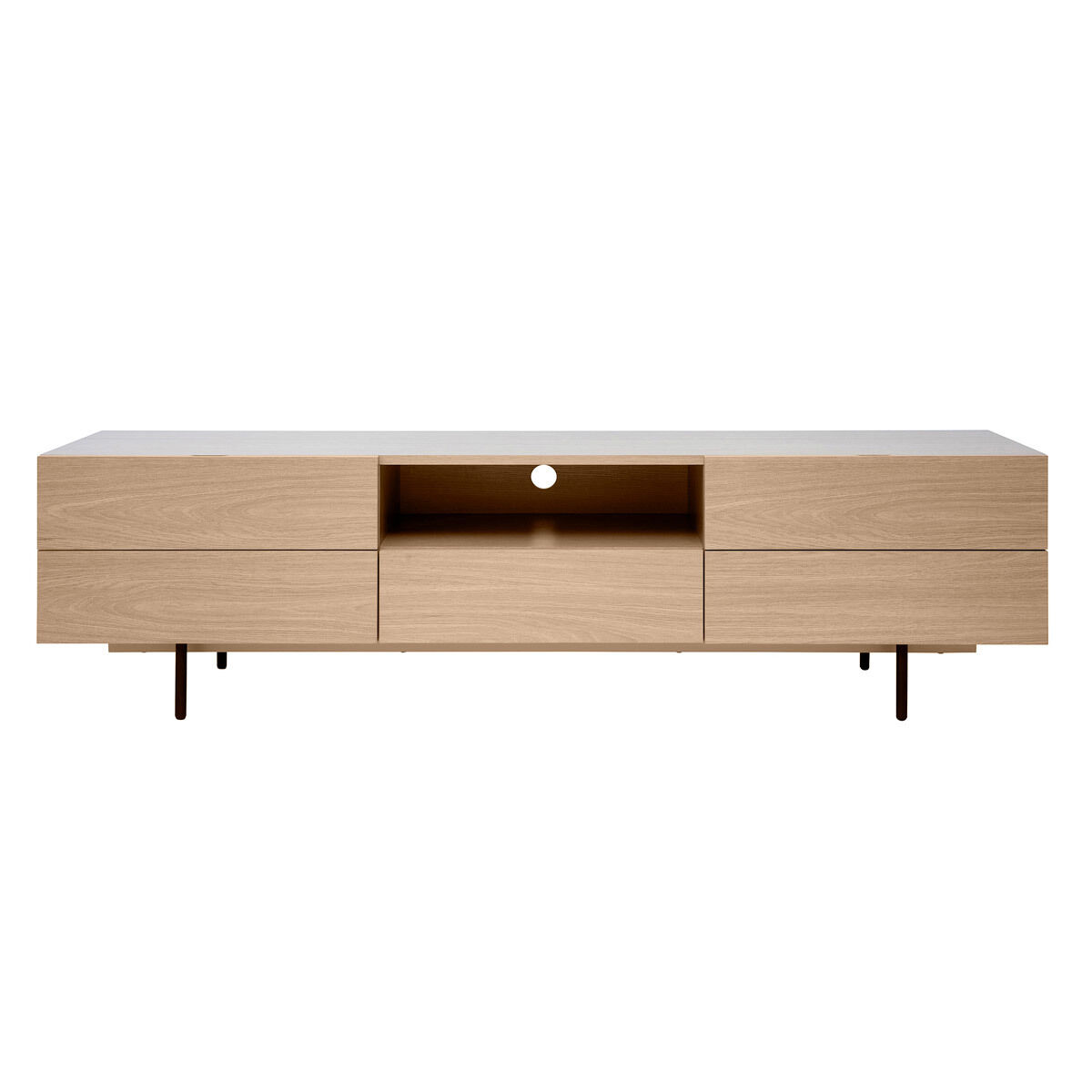 Miliboo Mueble TV de diseño con armarios de madera de roble claro y metal negro 180 cm ALASKA