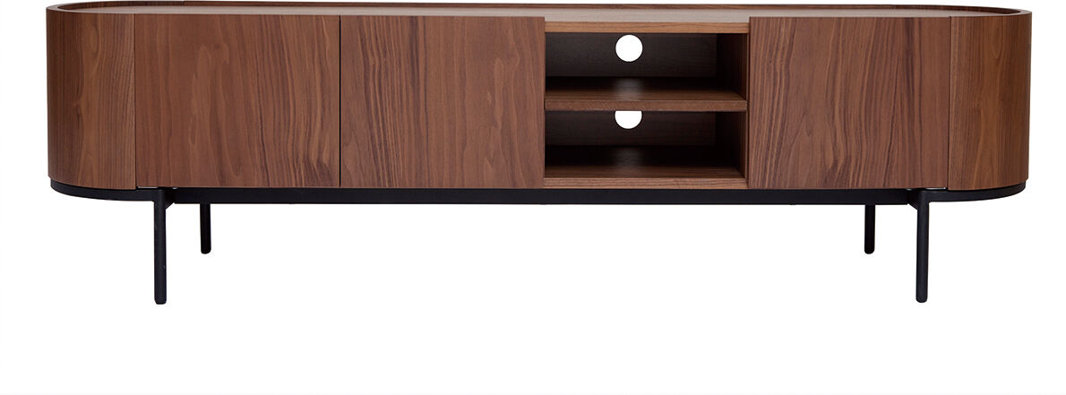 Miliboo Mueble TV de diseño en nogal oscuro y metal negro con almacenaje 180 cm SKYE