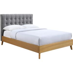 Miliboo Cama adulto escandinavo madera y tejido gris 140 x 200cm LYNN