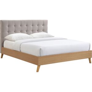 Miliboo Cama adulto estilo nórdico madera y tejido beige 160 x 200cm LYNN