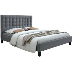 Miliboo Cama con cabecero capitoné tejido gris claro 160x200 DANAE