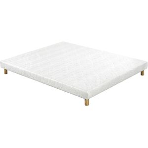 Miliboo Somier tapizado en blanco con patas de madera 140 × 200 cm JAMI