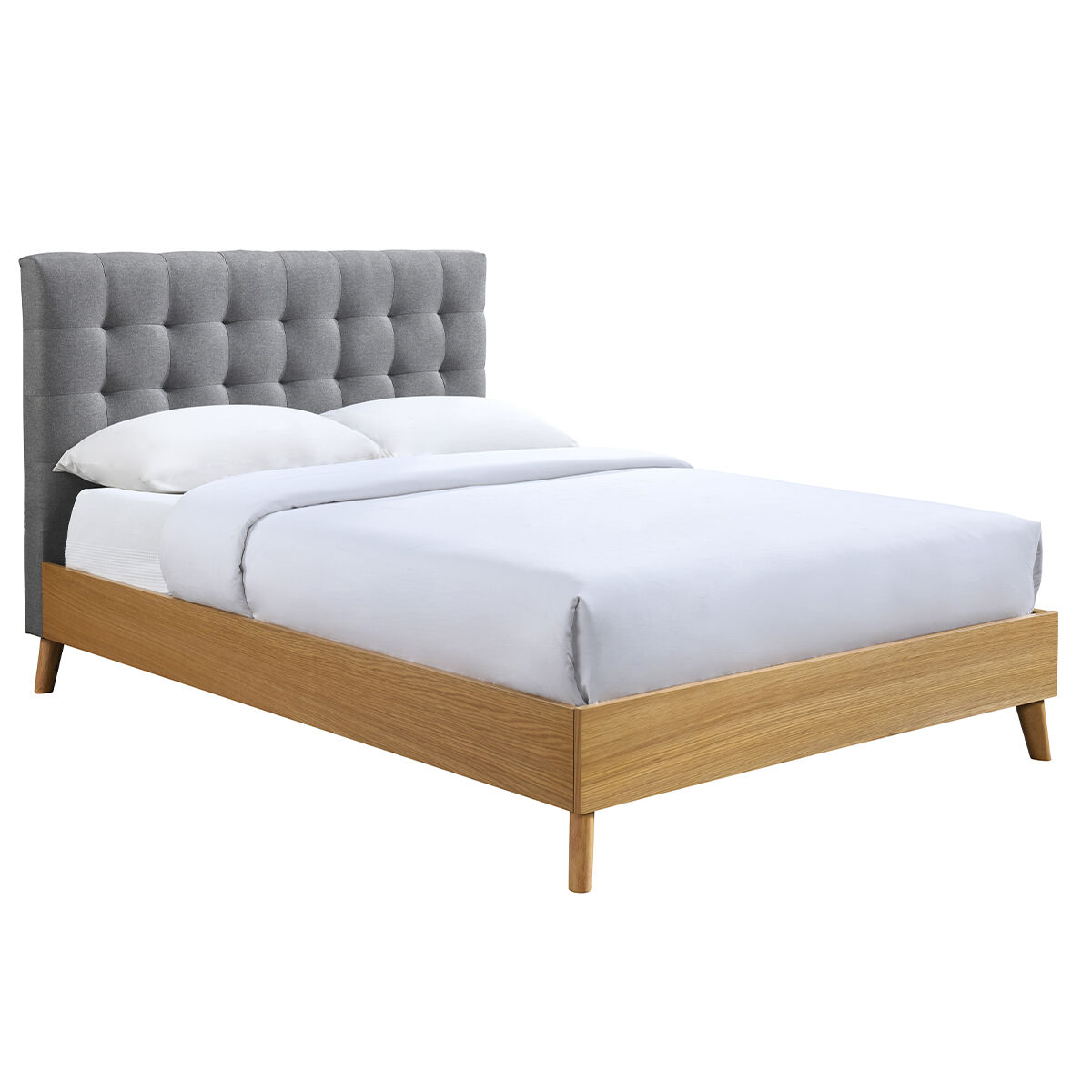 Miliboo Cama adulto escandinavo madera y tejido gris 140 x 200cm LYNN