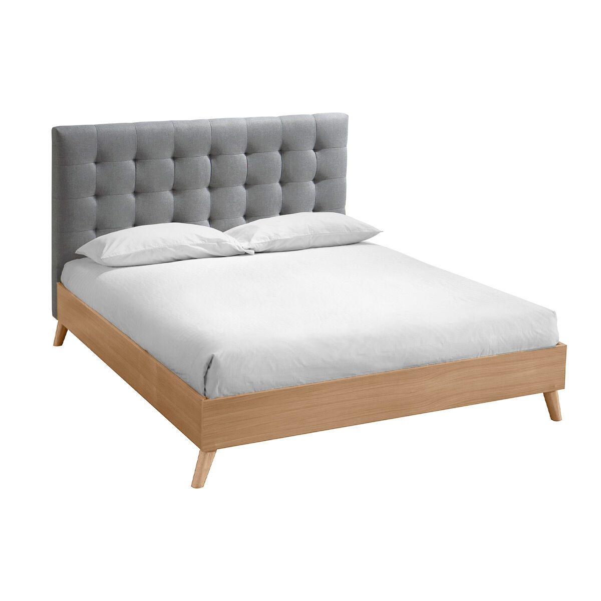 Miliboo Cama adulto estilo nórdico madera y tejido gris 160 x 200cm LYNN