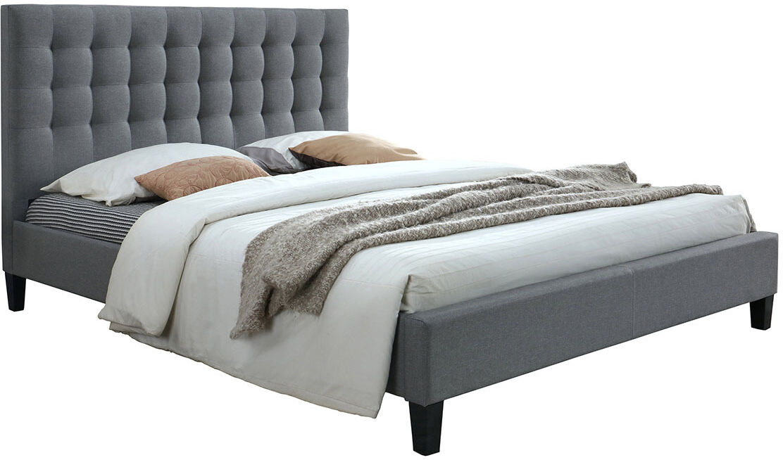 Miliboo Cama con cabecero capitoné tejido gris claro 160x200 DANAE