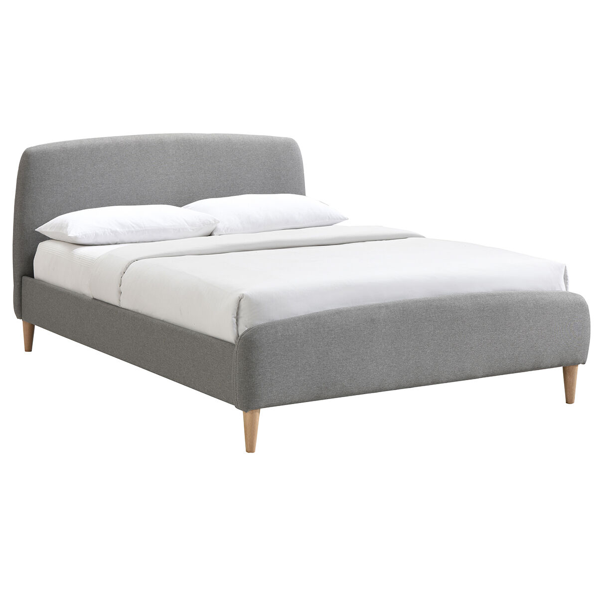 Miliboo Cama tejido gris y madera 140 x 200 NIELS