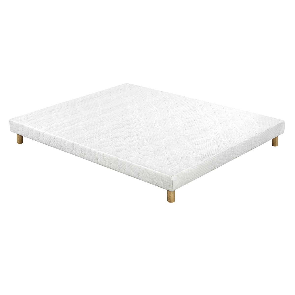 Miliboo Somier tapizado en blanco con patas de madera 140 × 200 cm JAMI