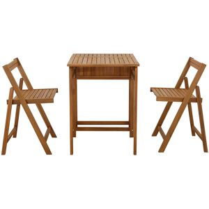 Miliboo Conjunto de 2 sillas plegables y 1 mesa de balcón abatible con almacenaje de madera maciza PRADO