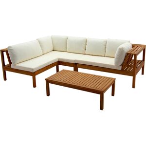 Miliboo Conjunto de jardín esquinero de acacia maciza con cojines beige BELIZE