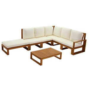 Miliboo Conjunto de jardín esquinero de madera maciza 6-8 plazas con cojines desenfundables beige natural SALSA