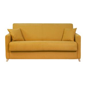 Miliboo Sofá cama 3 plazas efecto aterciopelado amarillo mostaza con colchón de 12 cm SKANDY