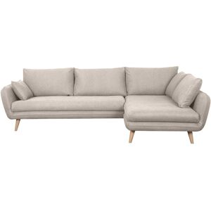 Miliboo Sofá nórdico chaise longue a la derecha 5 plazas de tela beige natural y madera clara CREEP