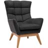 Miliboo Sillón nórdico con tejido efecto aterciopelado texturizado gris oscuro y madera BRODY