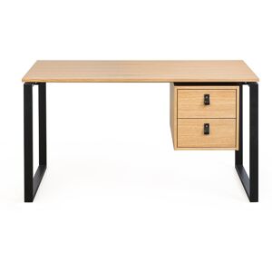 Miliboo Escritorio de contrachapado de roble y metal negro con compartimento 138 cm OPAL