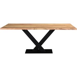 Miliboo Mesa de comedor industrial rectangular de madera de acacia maciza y metal negro 200 cm VALLEY