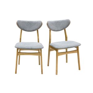 Miliboo Set de 2 sillas nórdicas de tejido efecto aterciopelado texturizado gris jaspeado y madera clara de haya maciza MAYA