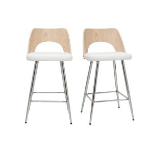 Miliboo Set de 2 taburetes de cocina de diseño madera y blanco 66,5 cm FALCOM