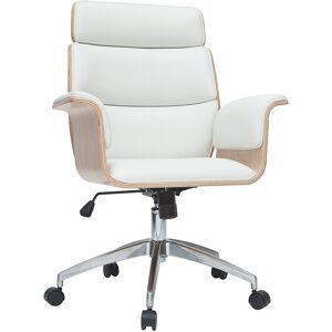 Miliboo Sillón de escritorio blanco y madera clara ELON