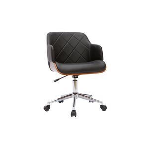 Miliboo Sillón de oficina moderno negro con madera oscura SANDRO