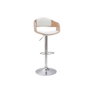 Miliboo Taburete de bar moderno regulable blanco y madera clara EUSTACHE