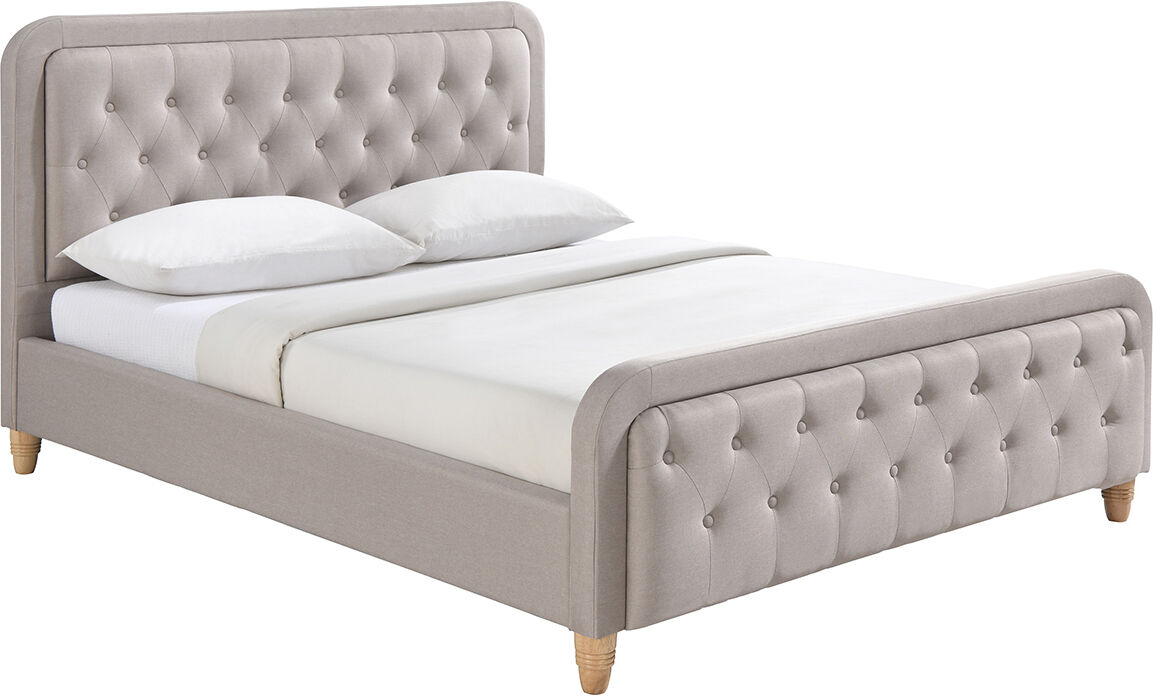 Miliboo Cama capitoné tejido beige 160 x 200cm KRISTEN